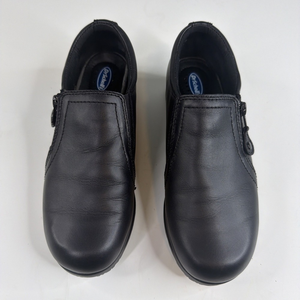 Dr Scholls Womens 7.5 M Black Leather Gel Pac Slip On Work Shoes Zip Comfort - Picture 2 of 10